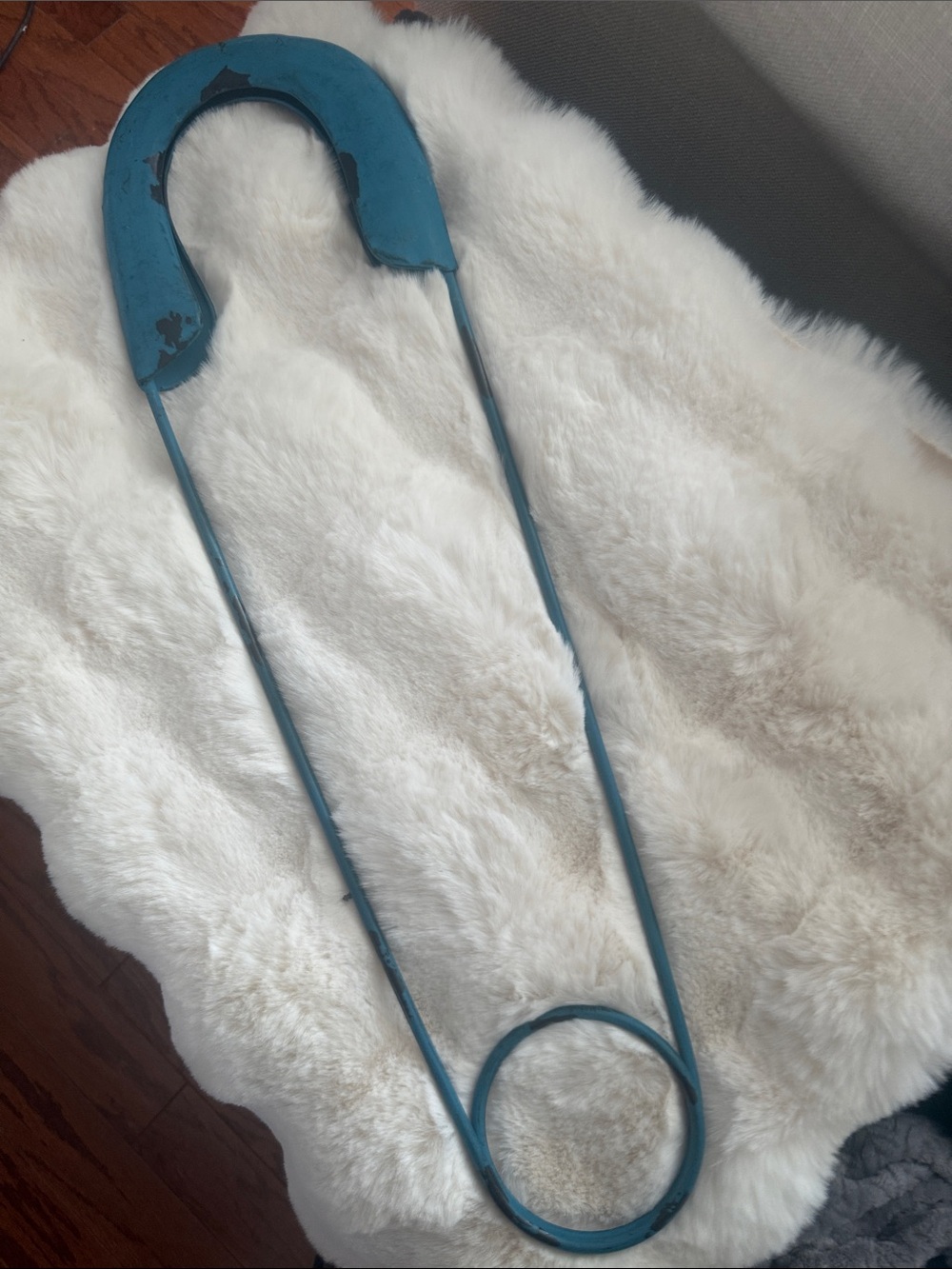 Oversized Decorative Safety Pin in Teal Wall Hanging